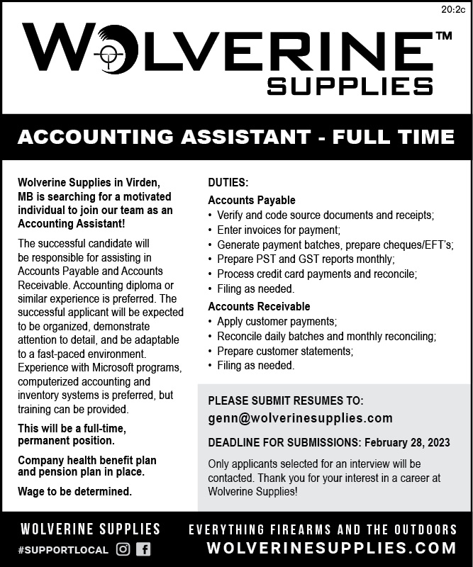 Wolverine Supplies - Virden, MB - Accounting Assistant 